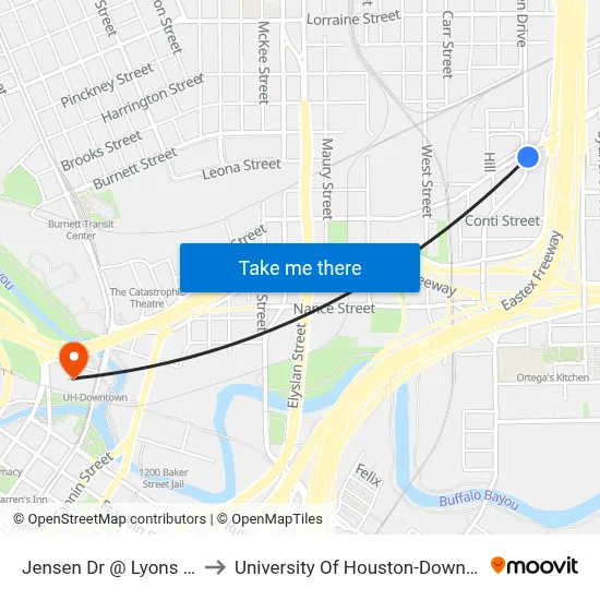 Jensen Dr @ Lyons Ave to University Of Houston-Downtown map