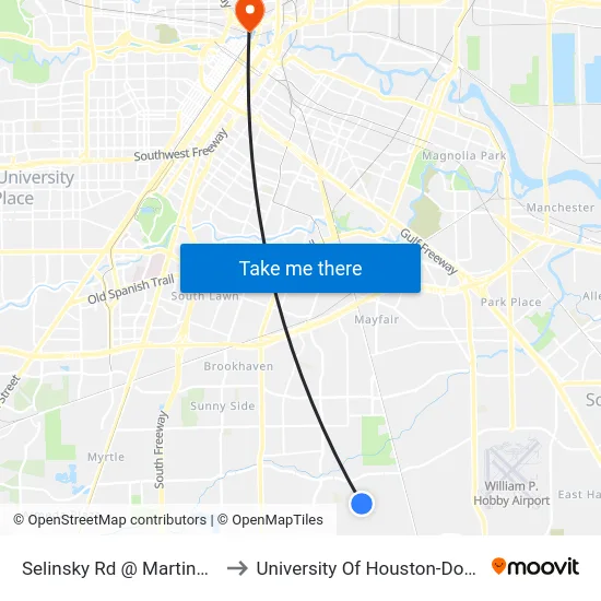 Selinsky Rd @ Martindale Rd to University Of Houston-Downtown map