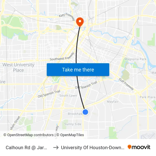 Calhoun Rd @ Jarmese to University Of Houston-Downtown map