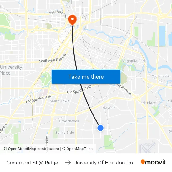 Crestmont St @ Ridgeway Dr to University Of Houston-Downtown map