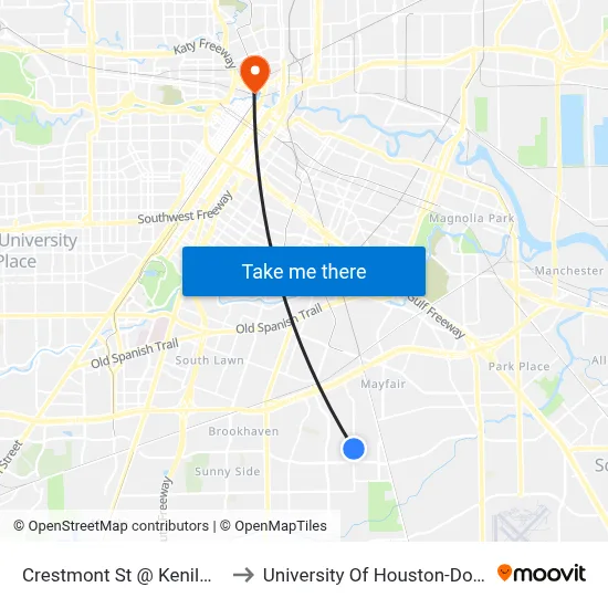 Crestmont St @ Kenilwood Dr to University Of Houston-Downtown map