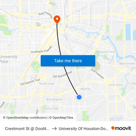Crestmont St @ Doolittle Blvd to University Of Houston-Downtown map