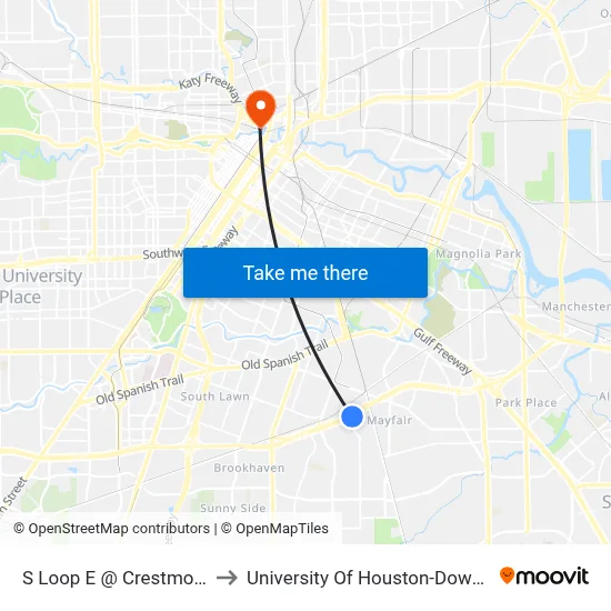 S Loop E @ Crestmont St to University Of Houston-Downtown map