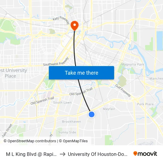 M L King Blvd @ Rapido Rd to University Of Houston-Downtown map
