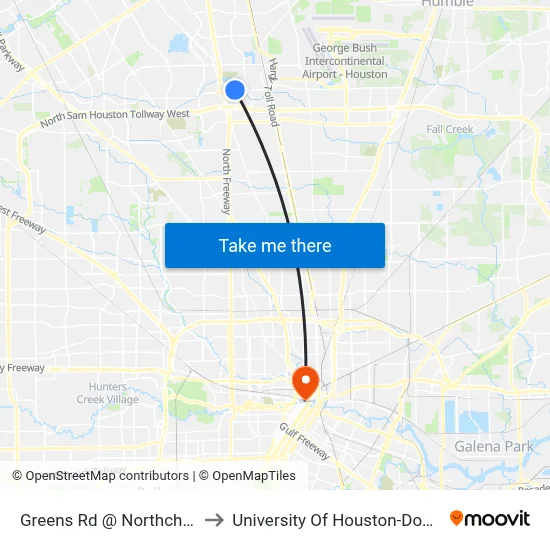 Greens Rd @ Northchase Dr to University Of Houston-Downtown map
