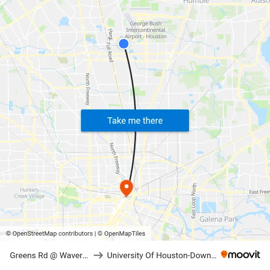 Greens Rd @ Waverly Dr to University Of Houston-Downtown map