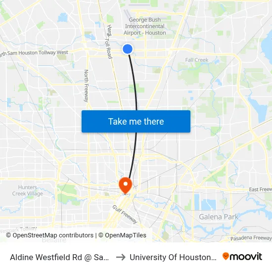 Aldine Westfield Rd @ Sam Houston P to University Of Houston-Downtown map