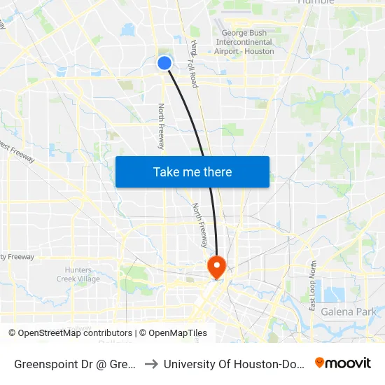 Greenspoint Dr @ Greens Rd to University Of Houston-Downtown map