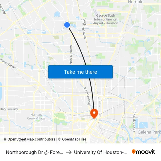 Northborough Dr @ Forest Edge Dr to University Of Houston-Downtown map