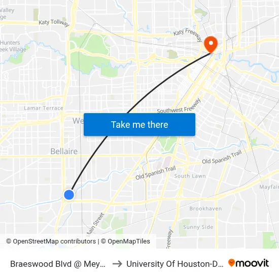Braeswood Blvd @ Meyer Park Dr to University Of Houston-Downtown map