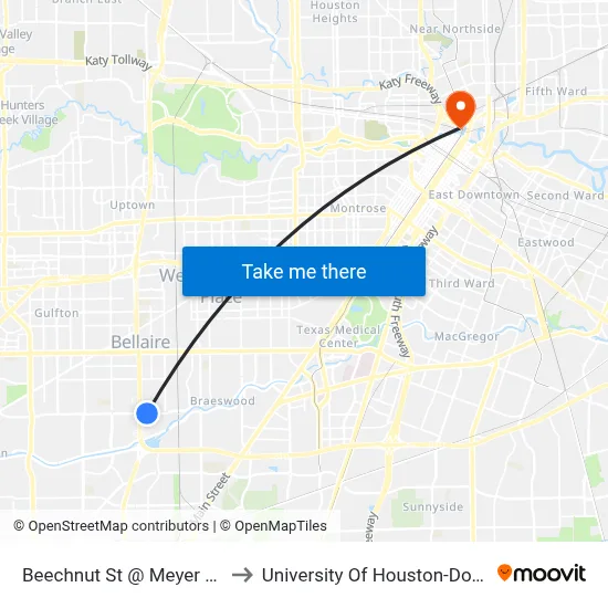 Beechnut St @ Meyer Park Dr to University Of Houston-Downtown map