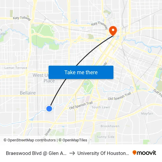 Braeswood Blvd @ Glen Arbor Dr 3701 to University Of Houston-Downtown map