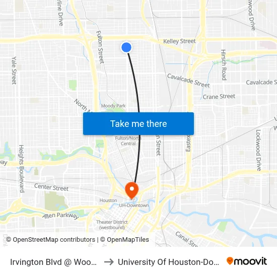 Irvington Blvd @ Woodard St to University Of Houston-Downtown map