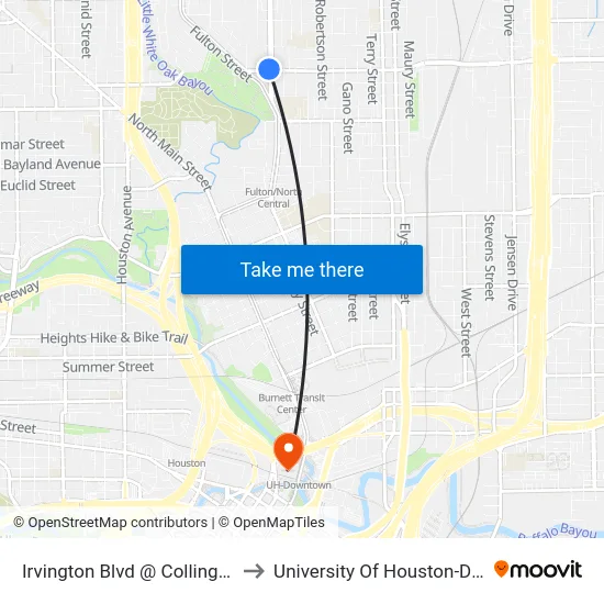 Irvington Blvd @ Collingsworth St to University Of Houston-Downtown map