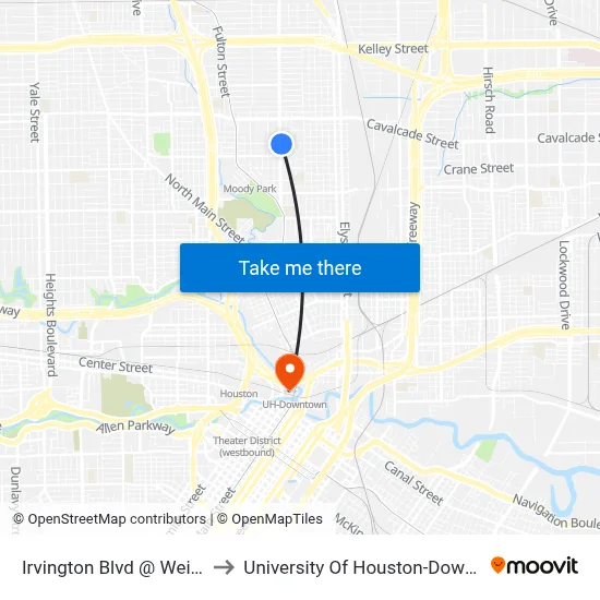 Irvington Blvd @ Weiss St to University Of Houston-Downtown map