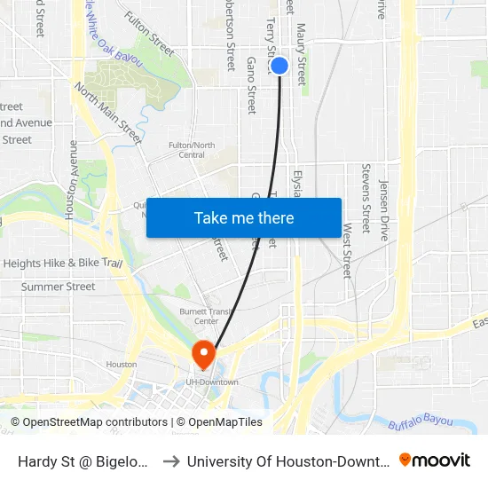 Hardy St @ Bigelow St to University Of Houston-Downtown map