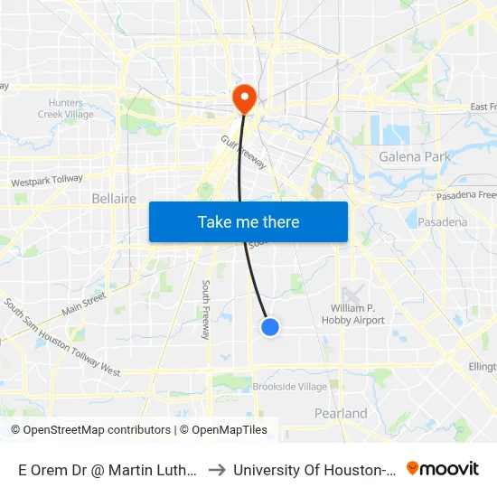 E Orem Dr @ Martin Luther King Blvd to University Of Houston-Downtown map