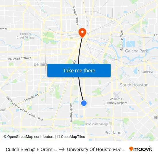 Cullen Blvd @ E Orem Dr MB to University Of Houston-Downtown map