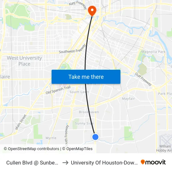 Cullen Blvd @ Sunbeam St to University Of Houston-Downtown map