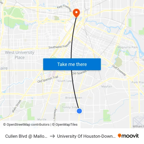 Cullen Blvd @ Mallow St to University Of Houston-Downtown map