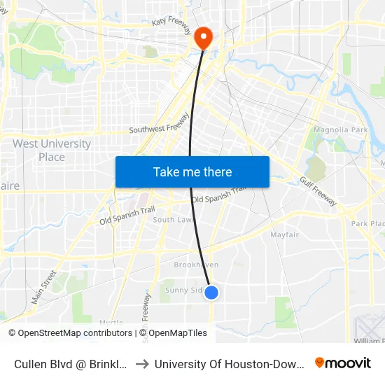 Cullen Blvd @ Brinkley St to University Of Houston-Downtown map