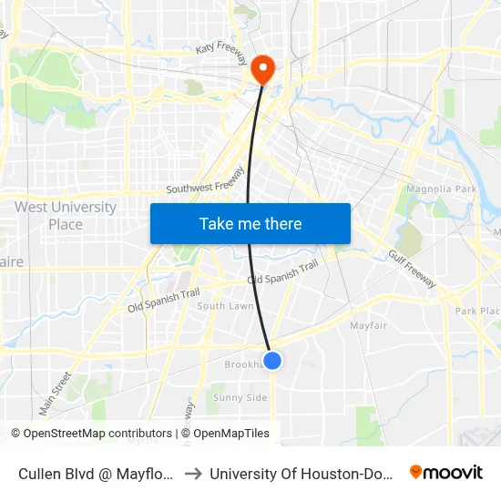 Cullen Blvd @ Mayflower St to University Of Houston-Downtown map