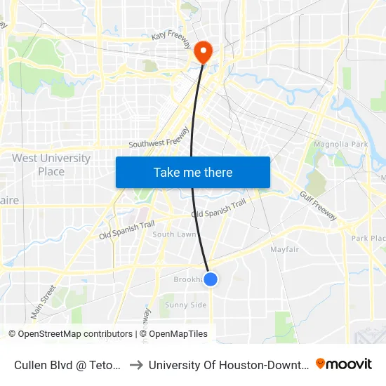 Cullen Blvd @ Teton St to University Of Houston-Downtown map
