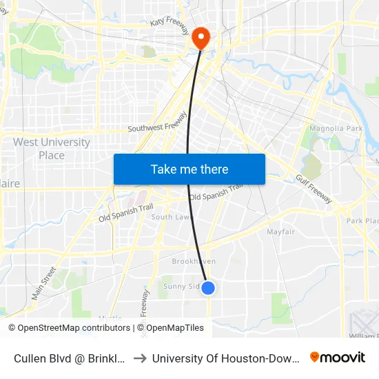 Cullen Blvd @ Brinkley St to University Of Houston-Downtown map