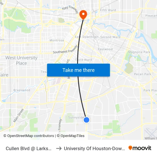 Cullen Blvd @ Larkspur St to University Of Houston-Downtown map