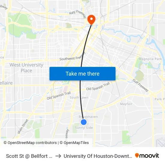 Scott St @ Bellfort Ave to University Of Houston-Downtown map