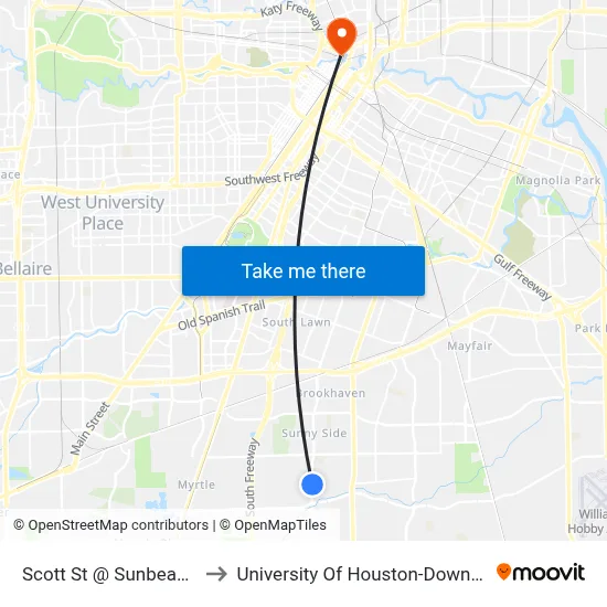 Scott St @ Sunbeam St to University Of Houston-Downtown map