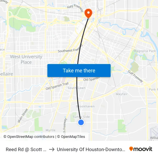 Reed Rd @ Scott St to University Of Houston-Downtown map