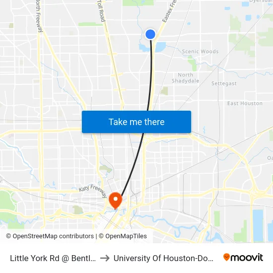 Little York Rd @ Bentley Rd to University Of Houston-Downtown map