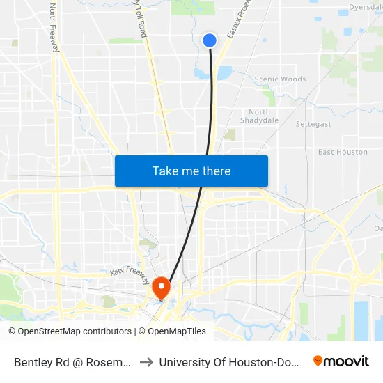 Bentley Rd @ Rosemary Ln to University Of Houston-Downtown map
