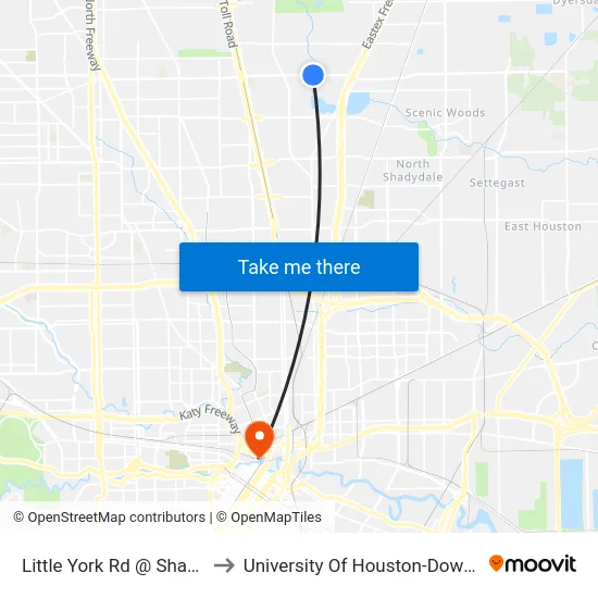 Little York Rd @ Shady Ln to University Of Houston-Downtown map