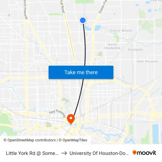 Little York Rd @ Somerset Ln to University Of Houston-Downtown map
