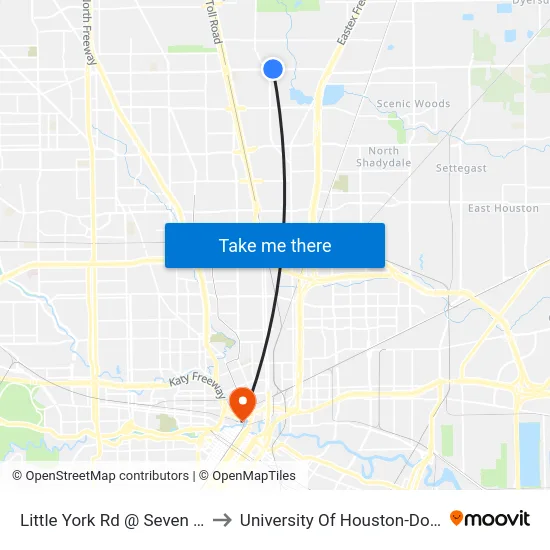 Little York Rd @ Seven Mile Ln to University Of Houston-Downtown map