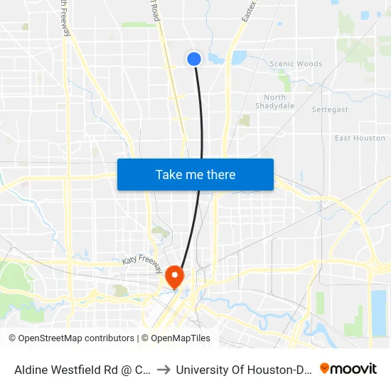 Aldine Westfield Rd @ Charles St to University Of Houston-Downtown map