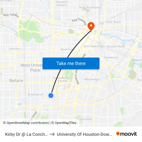 Kirby Dr @ La Concha Ln to University Of Houston-Downtown map