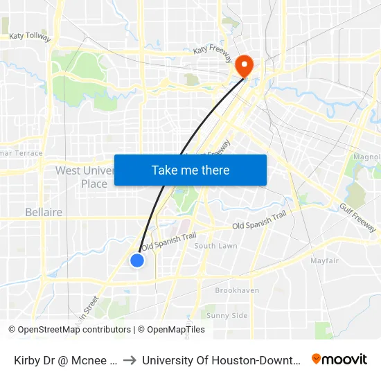 Kirby Dr @ Mcnee Rd to University Of Houston-Downtown map