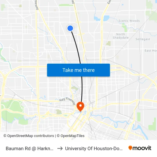 Bauman Rd @ Harkness St to University Of Houston-Downtown map