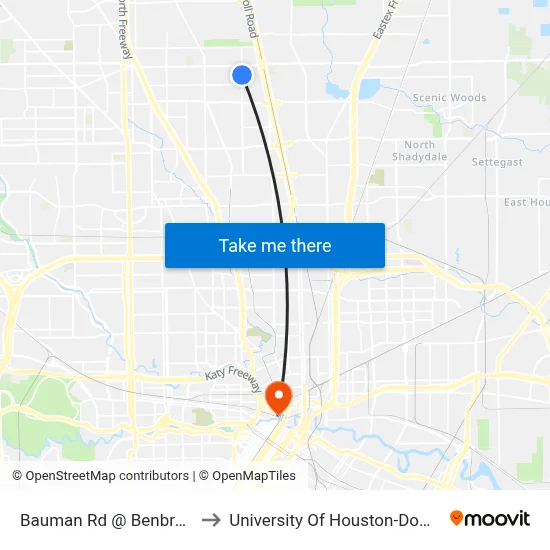 Bauman Rd @ Benbrook Dr to University Of Houston-Downtown map