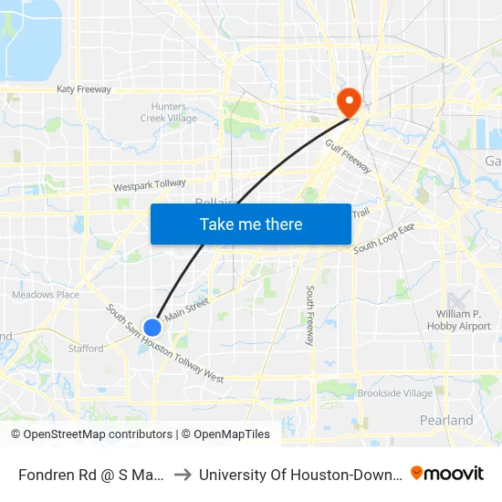 Fondren Rd @ S Main St to University Of Houston-Downtown map