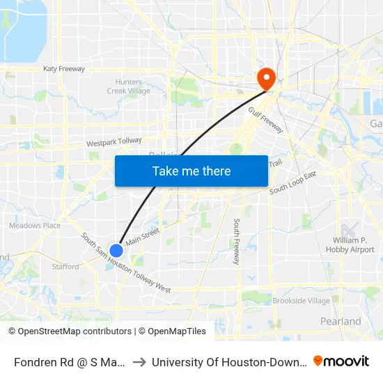 Fondren Rd @ S Main St to University Of Houston-Downtown map