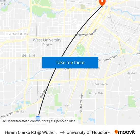 Hiram Clarke Rd @ Wuthering Heights to University Of Houston-Downtown map
