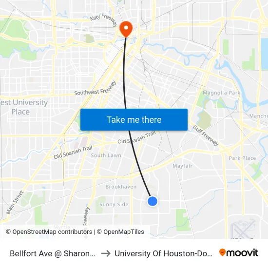 Bellfort Ave @ Sharondale Dr to University Of Houston-Downtown map