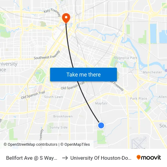 Bellfort Ave @ S Wayside Dr to University Of Houston-Downtown map
