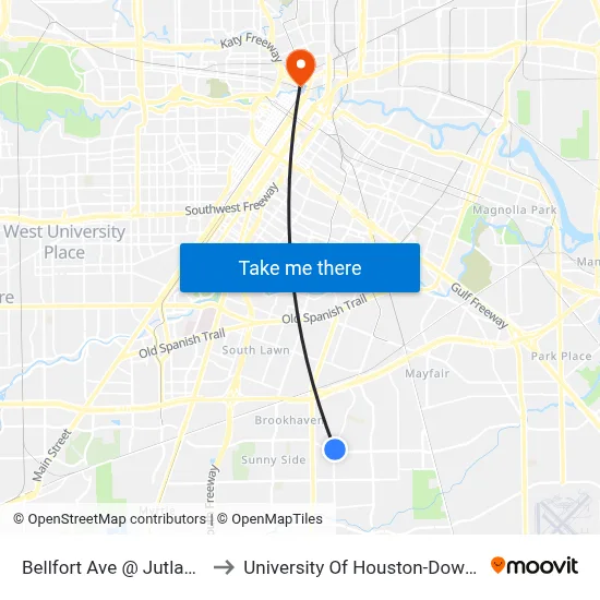 Bellfort Ave @ Jutland Rd to University Of Houston-Downtown map