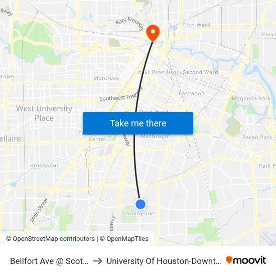 Bellfort Ave @ Scott St to University Of Houston-Downtown map