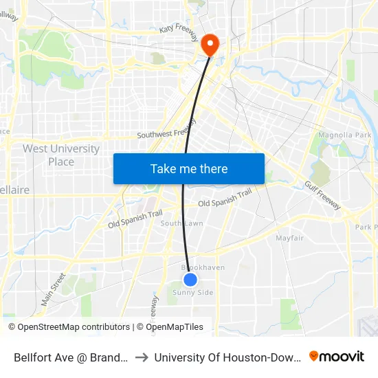 Bellfort Ave @ Brandon St to University Of Houston-Downtown map